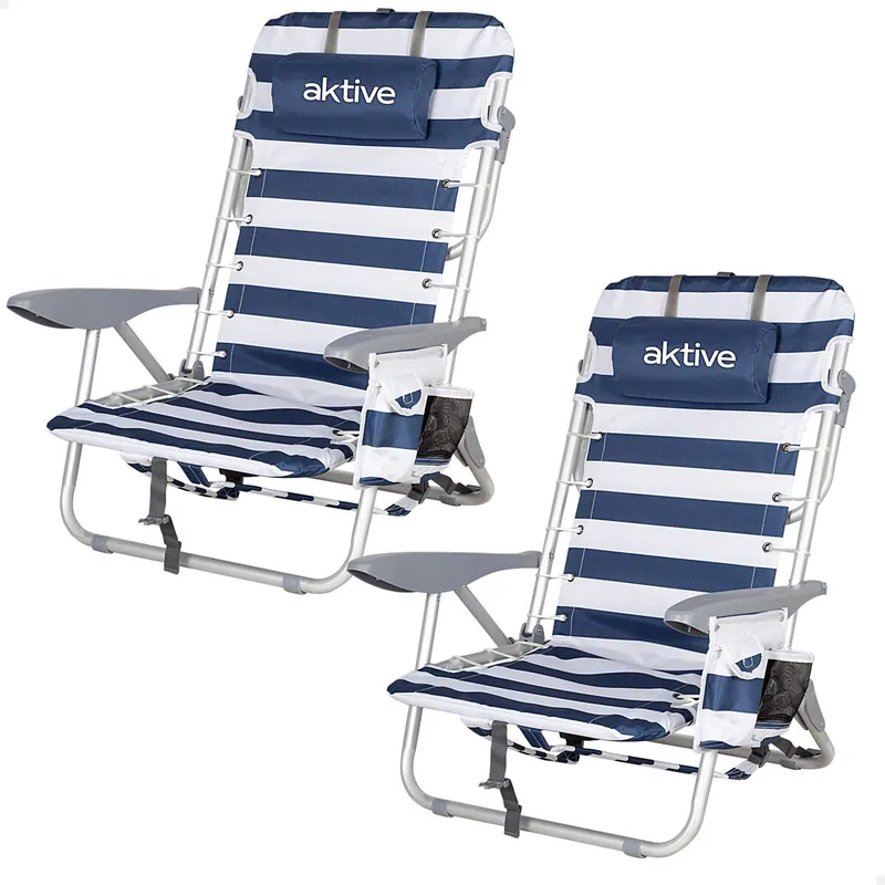 Aktive Pack 2 sillas playa plegables bajas y multiposición estampado marinero - Jardín