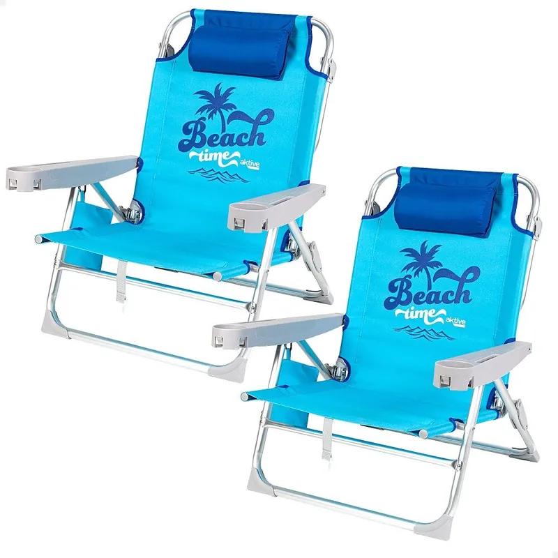 Aktive Pack 2 sillas playa plegables bajas y multiposición azul Beach Time - Jardín