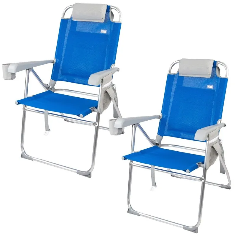 Aktive Pack 2 sillas playa plegables y multiposición azul asiento alto - Jardín