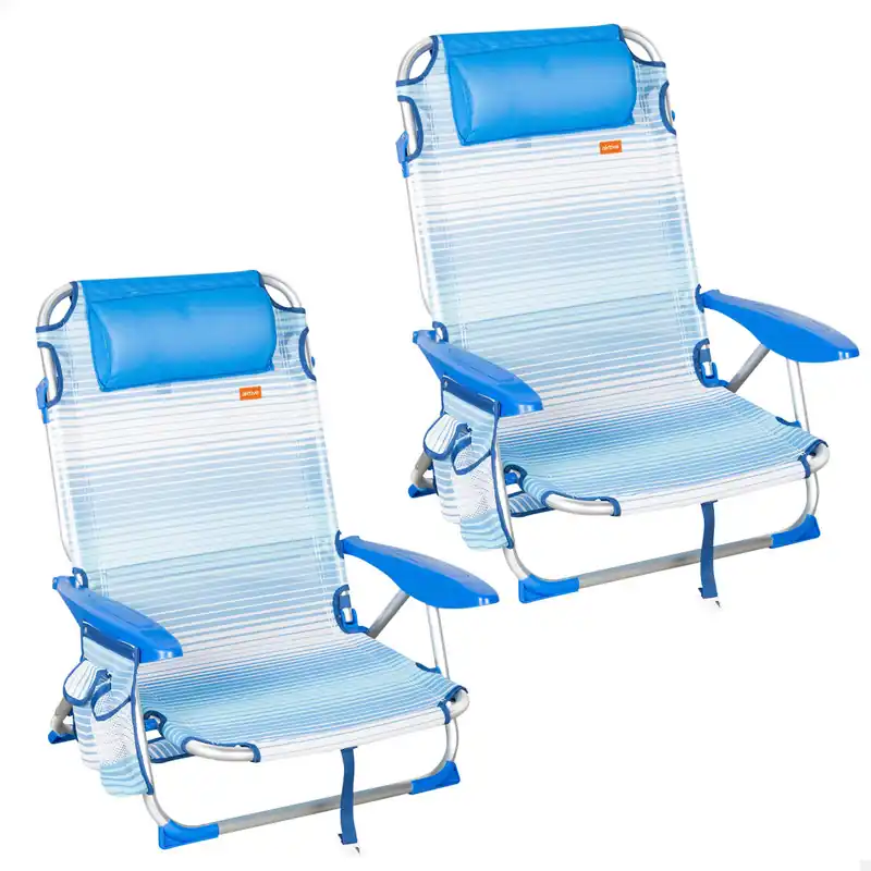 Aktive Pack 2 sillas playa plegables y multiposición rayas azul y blanco - Jardín