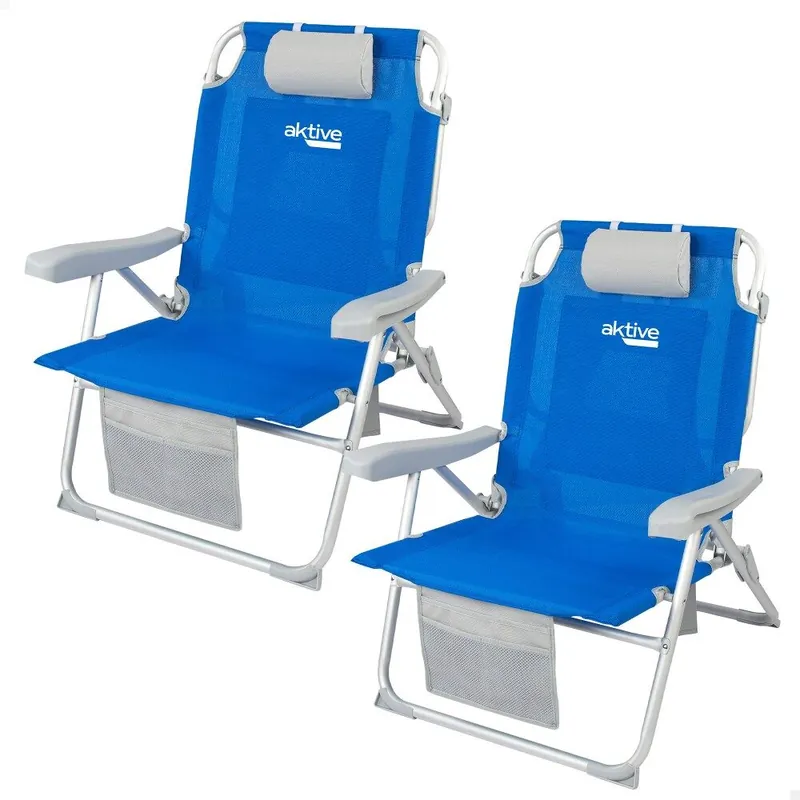 Aktive Pack 2 sillas playa XXL plegables y multiposición azul tejido reforzado - Jardín