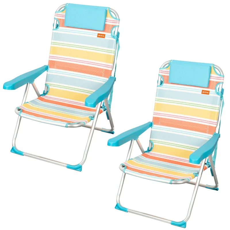 Aktive Pack 2 sillas plegables camping deluxe 48x60x90 cm multicolor 5 posiciones con respaldo - Jardín