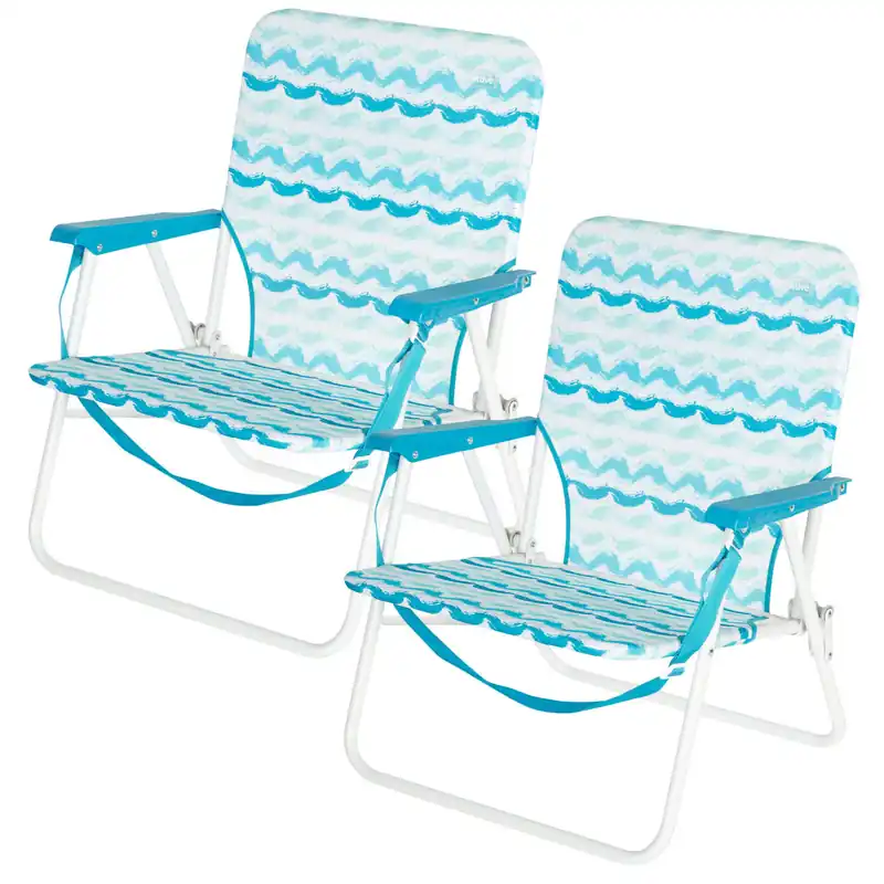 Aktive Pack 2 sillas plegables camping bajas fijas 45x40x70 cm negras con posavasos - Jardín