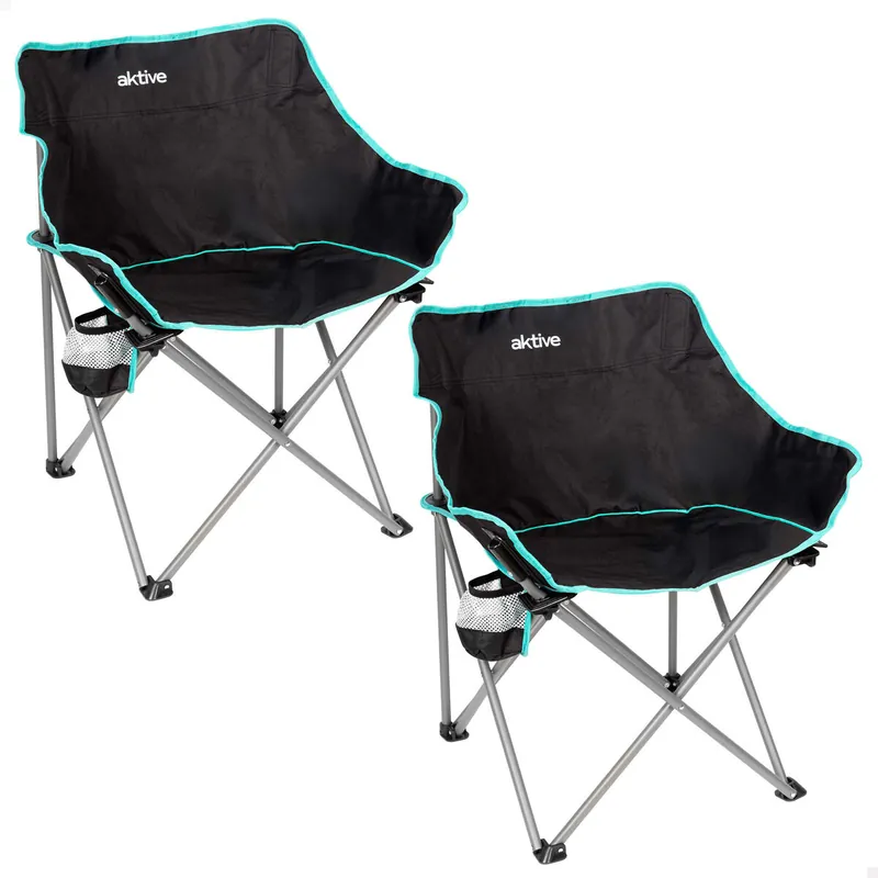 Aktive Pack 2 sillas plegables camping 50x47x74 cm con posavasos negras - Jardín