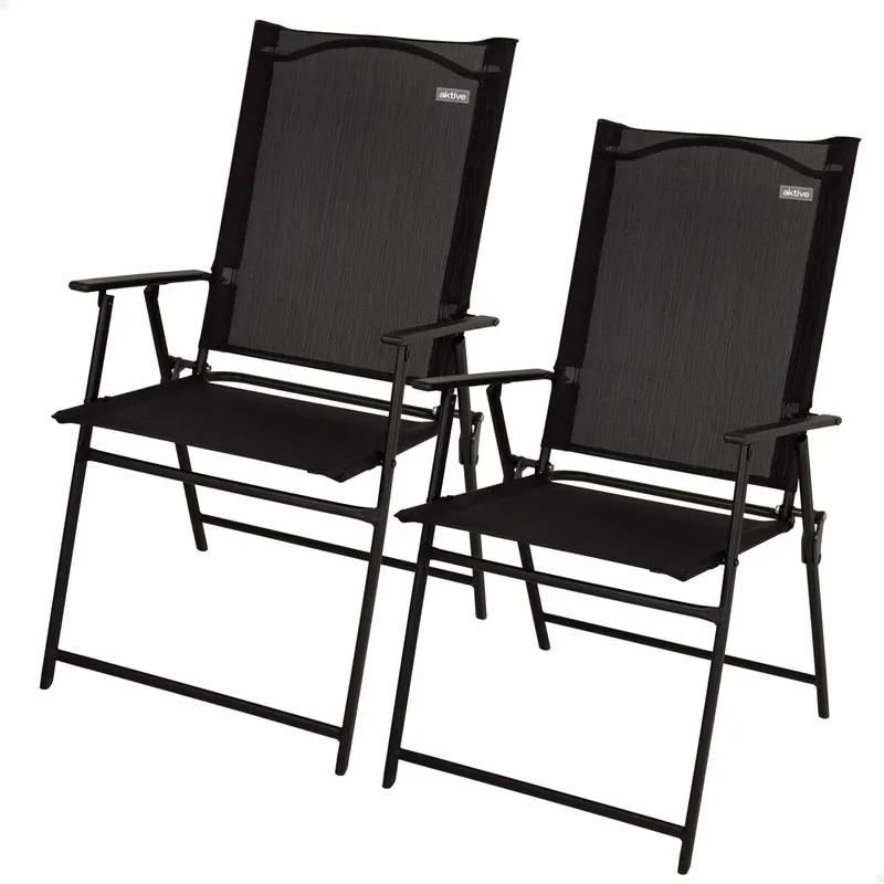 Aktive Pack 2 sillas plegables de jardín 47x64x95 cm slim negras con reposabrazos
