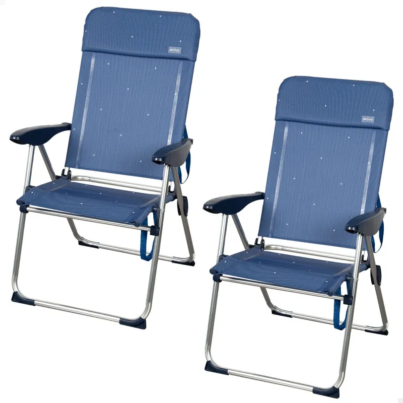 Aktive Pack 2 sillas plegables playa 48x65x110 cm azul 4 posiciones - Jardín