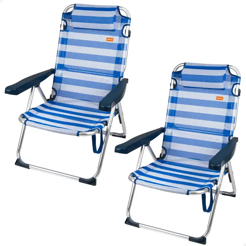 Aktive Pack 2 sillas plegables playa 48x60x90 cm rayas 5 posiciones - Jardín