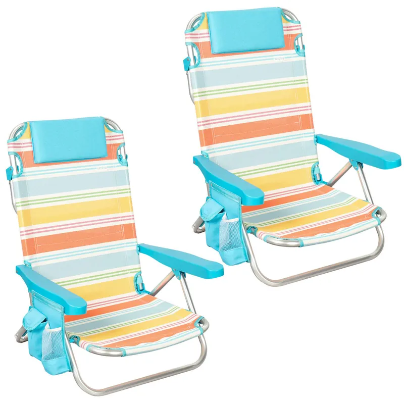 Aktive Pack 2 sillas plegables playa 48x48x75 cm multicolor 5 posiciones con cojín y bolsillos - Jardín