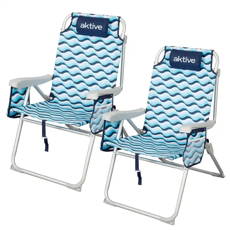 Aktive Pack 2 sillas plegables playa XL 48x78x95 cm Aruba 5 posiciones con asas mochila - Jardín