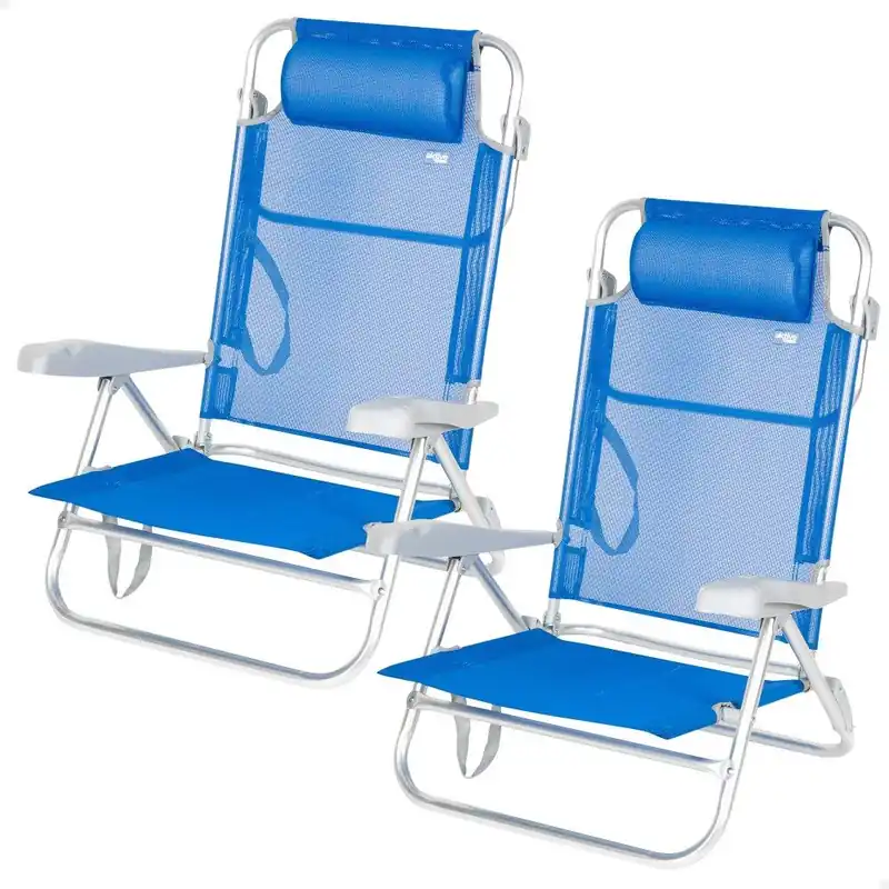 Aktive Pack de 2 sillas de playa plegables y reclinables 7 posiciones azul c/cojín - Jardín