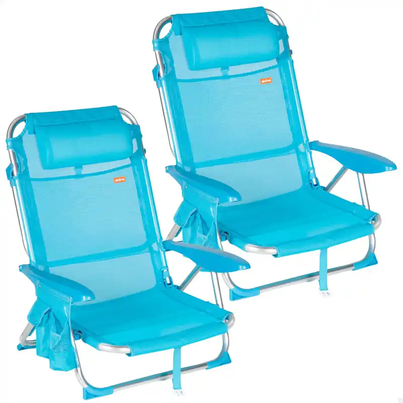 Aktive Set de 2 sillas de playa baja plegables y multiposición 51x45x76 cm azul - Jardín