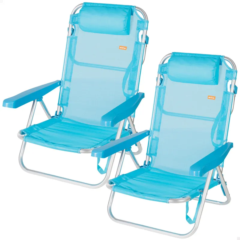 Aktive Set de 2 sillas playa baja multiposición 48x46x84 cm azul - Jardín