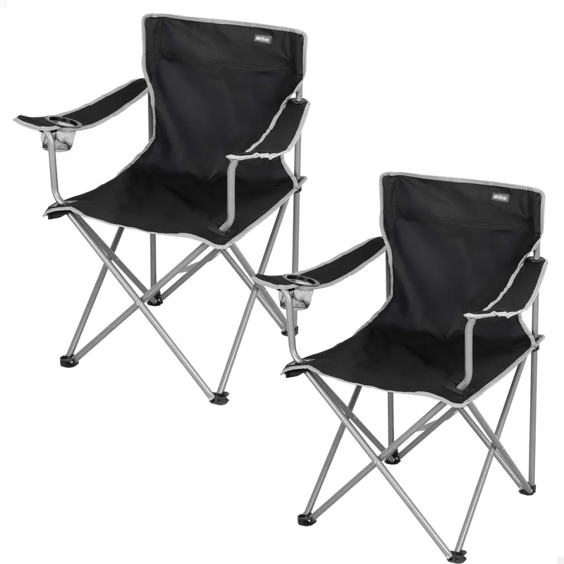 Aktive Set 2 sillas plegables camping 48x45x80 cm negras con portavasos - Jardín