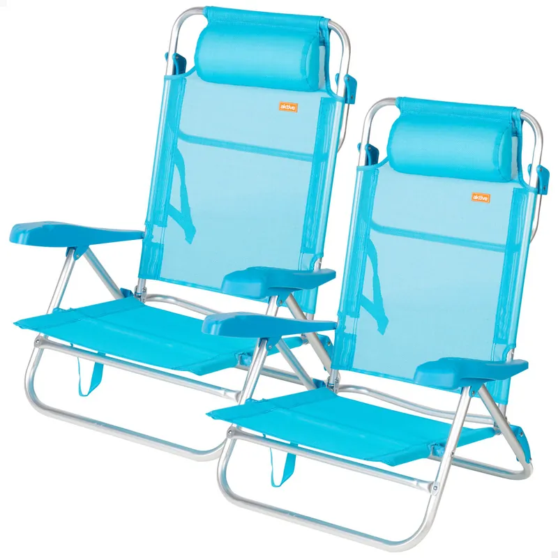 Aktive Set de 2 sillas playa baja multiposición 47x49x82 cm azul - Jardín
