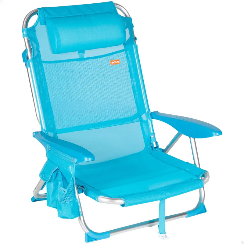 Aktive Silla de playa baja plegable y multiposición 51x45x76 cm azul - Jardín
