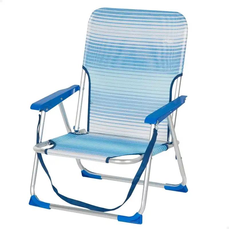 Aktive Silla de playa baja plegable rayas azul con asa de hombro - Jardín