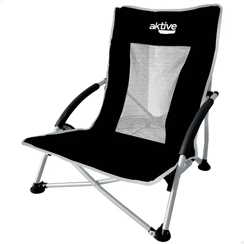 Aktive Silla plegable camping baja y transpirable negra c/posavasos - Jardín