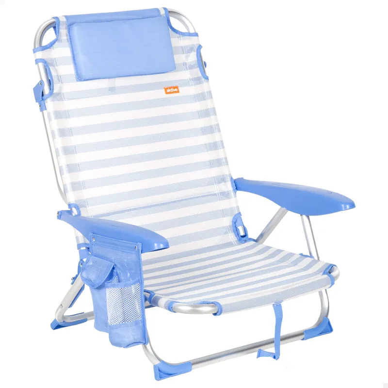 Aktive Silla playa baja multiposición 51x45x76 cm marinera con bolsillos - Jardín