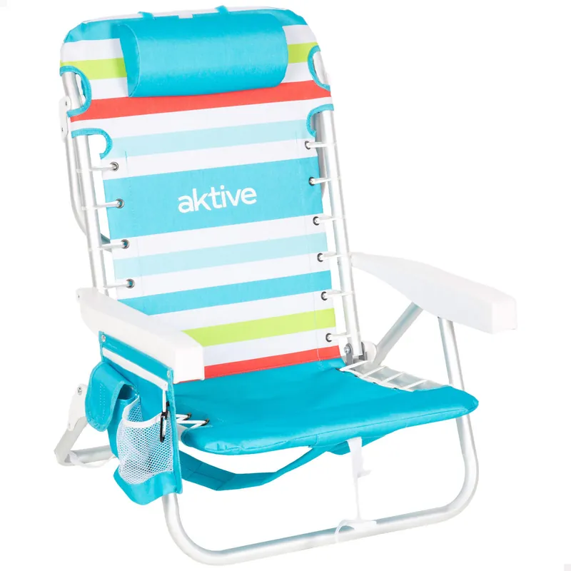 Aktive Silla playa baja multiposición 50x53x77 cm multicolor con nevera y bolsillos - Jardín