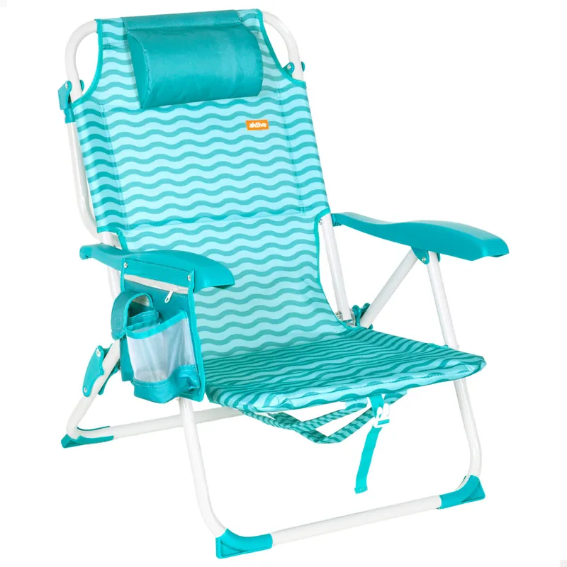 Aktive Silla playa multiposición 48x58x76 cm ondas azules con bolsillos - Jardín
