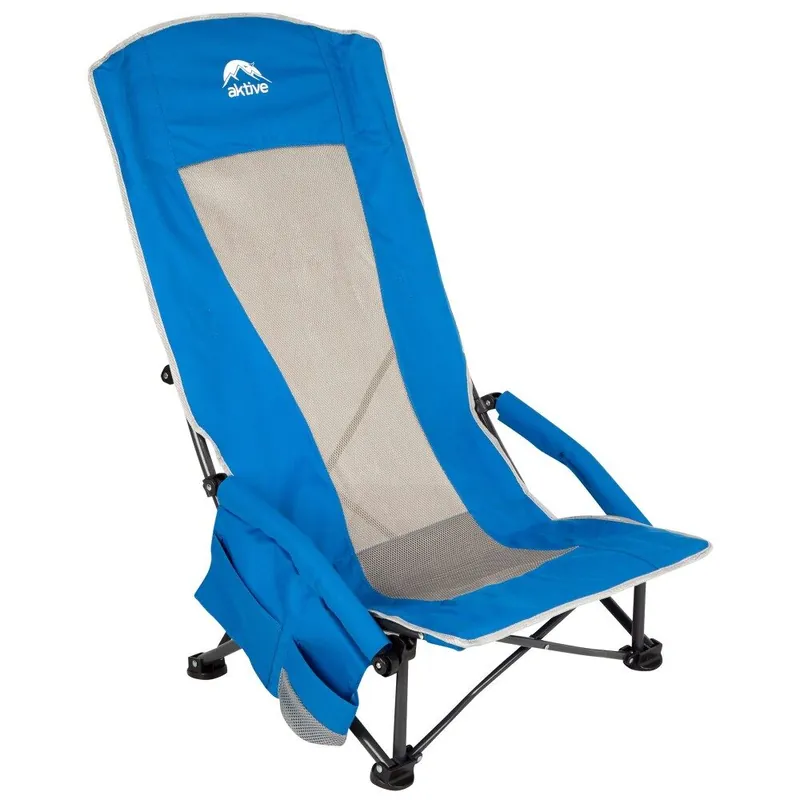 Aktive Silla plegable baja y transpirable azul c/bolsillo y posavasos - Jardín