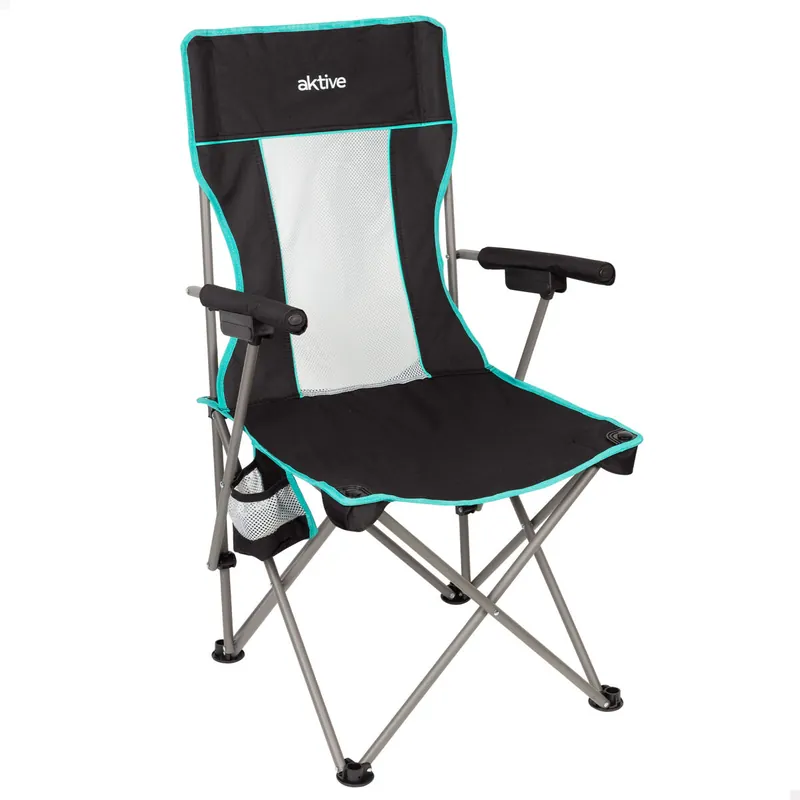 Aktive Silla plegable camping 48x48x102 cm negra con respaldo de rejilla - Jardín