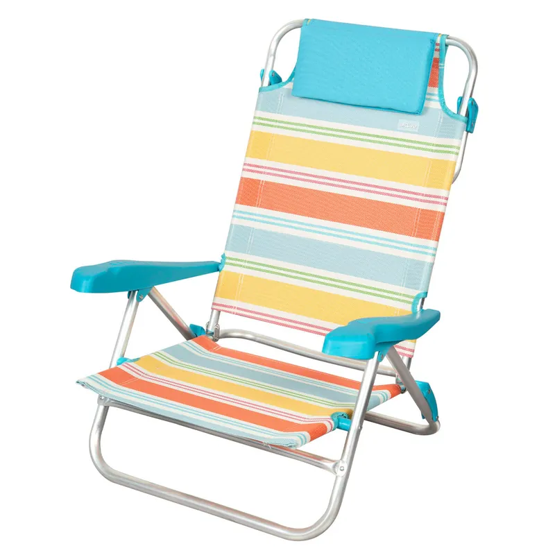 Aktive Silla plegable de playa rayas multicolor 7 posiciones, estructura de aluminio y cojín - Jardín