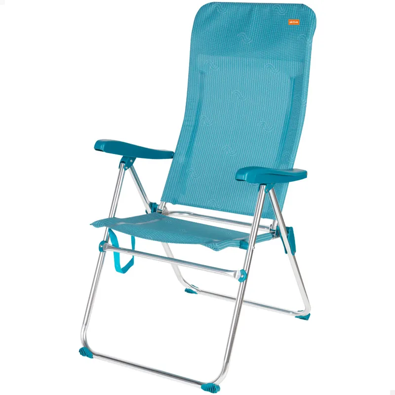 Aktive Silla plegable de playa alta multiposición 47x67x110 cm azul con asa - Jardín