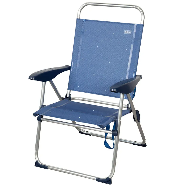 Aktive Silla plegable de playa con 4 posiciones, estructura de aluminio y textileno azul - Jardín