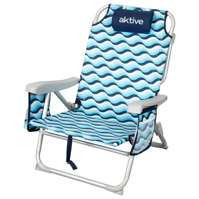 Aktive Silla plegable de playa con 5 posiciones, cojín, compartimento trasero y estructura de aluminio - Jardín