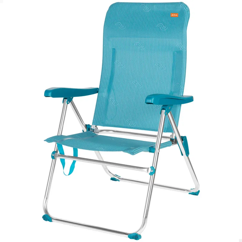 Aktive Silla plegable de playa multiposición 47x62x90 cm azul con asa - Jardín