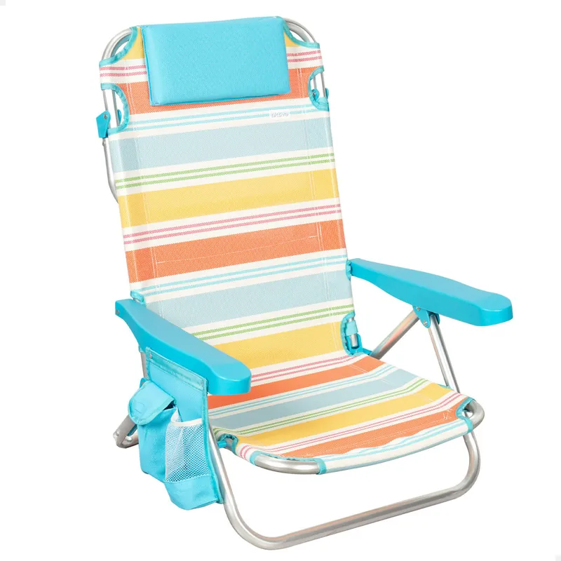 Aktive Silla plegable playa rayas multicolor, aluminio, 5 posiciones y bolsillo lateral - Jardín