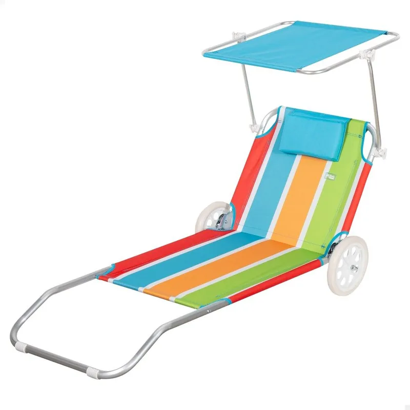 Aktive Tumbona carro playa 2 en 1 c/cojín acolchado y parasol - Jardín