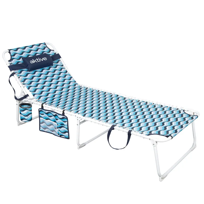 Aktive Tumbona plegable de playa azul reclinable en 4 posiciones estructura de acero y cojín - Jardín