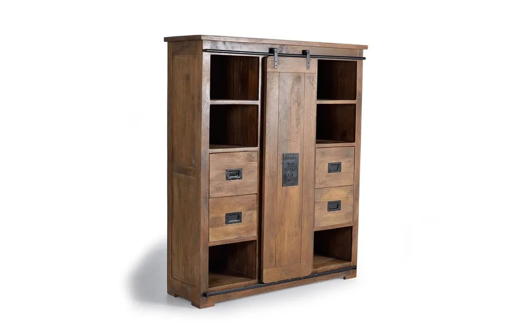 Alacena 1 puerta corredera y 4 cajones en madera de mango Marrón de 170x45x140 cm - Giner y Colomer