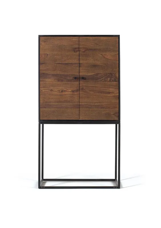 Alacena 2 puertas fabricado en madera de palisandro y mango, base de metal. Color Marrón/negro de 150x45x80 cm - Giner y Colomer