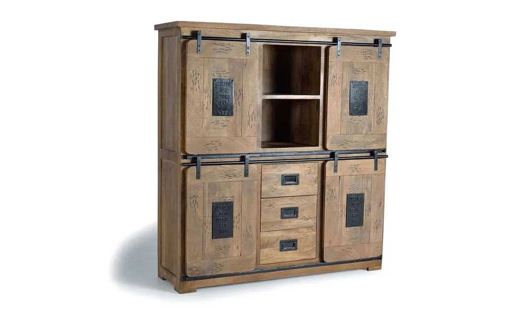 Alacena 4 puertas correderas y 3 cajones en madera Marrón de 160x45x150 cm - Giner y Colomer