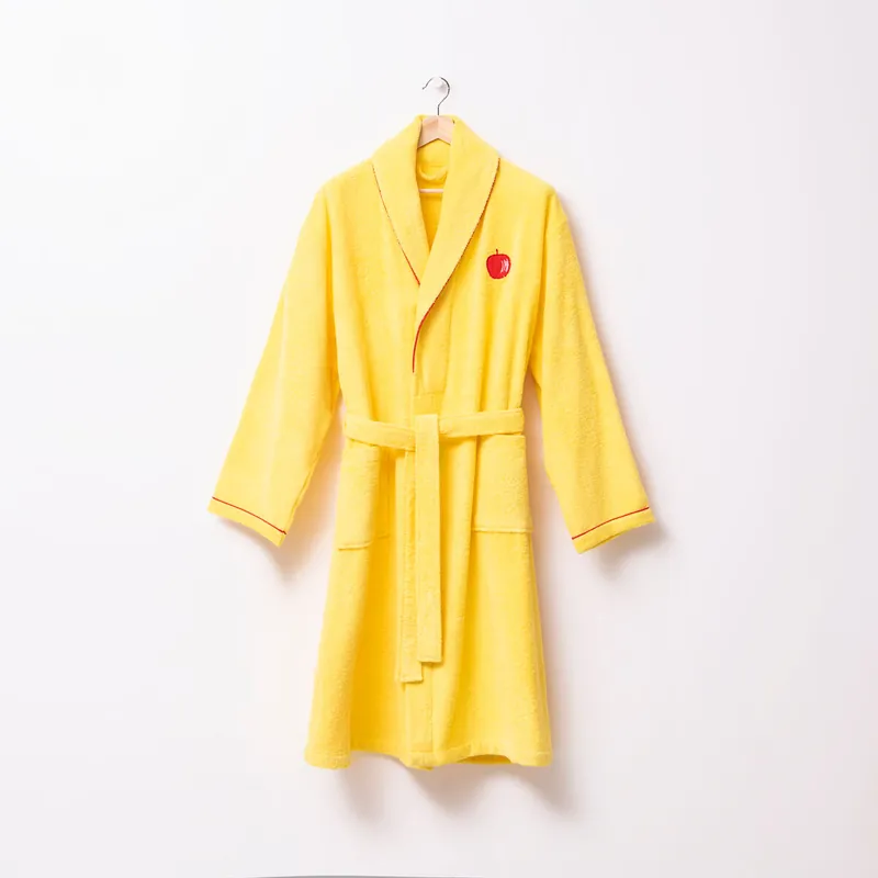 Albornoz talla L/XL 380GSM 100%Algodón amarillo con manzana roja de la colección Fruits de la marca United Colors of Benetton - Textil