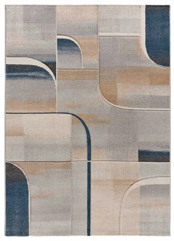 Alfombra abstracta con trazos geométricos en azul MEDEL, 80x150 cm - ATTICGO