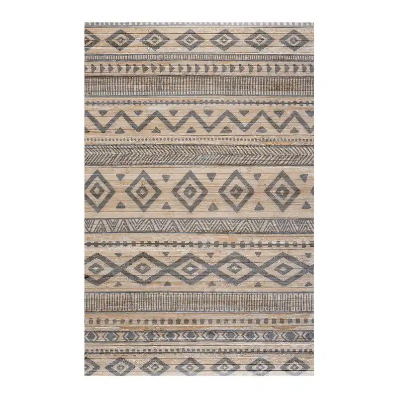 Alfombra de Bambú natural antideslizante Étnica Gris, 120 x 180 cm - Textil