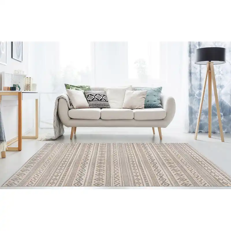 Alfombra de Bambú natural antideslizante Étnica Gris, 160 x 230 cm - Textil