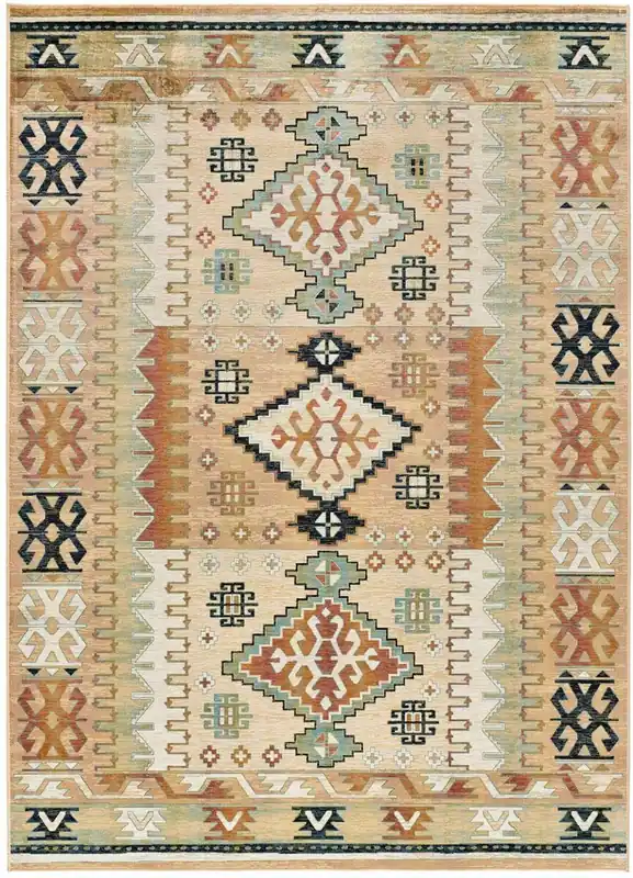 Alfombra de estilo étnico en viscosa multicolor ANTALIA, 95x140 cm - ATTICGO