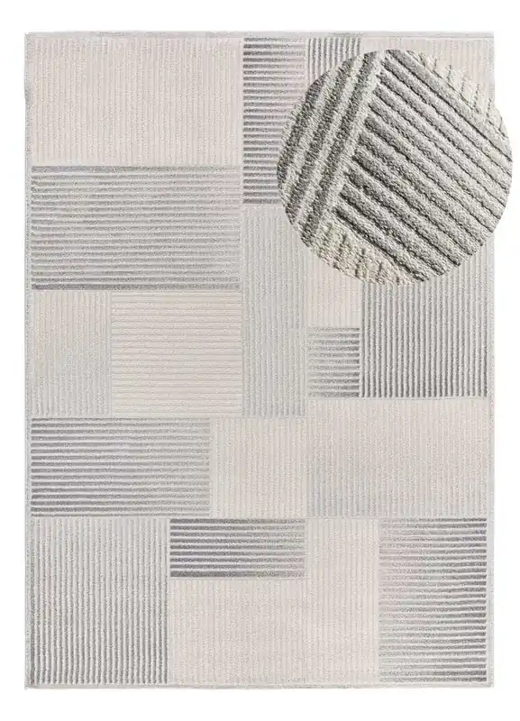 Alfombra geométrica con relieve gris BARESA, 80x150 cm - ATTICGO