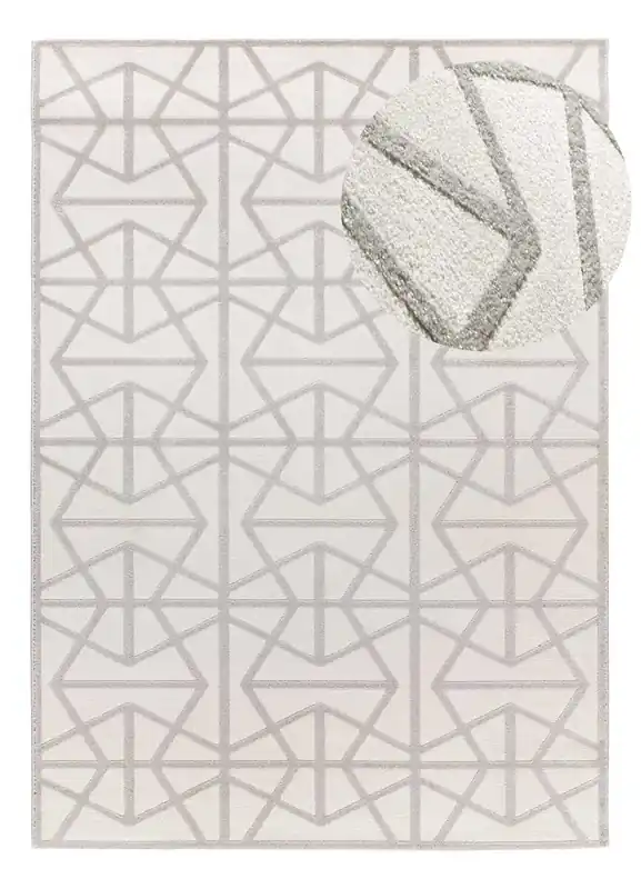 Alfombra geométrica con relieve plata FLORA, 160x230 cm - ATTICGO