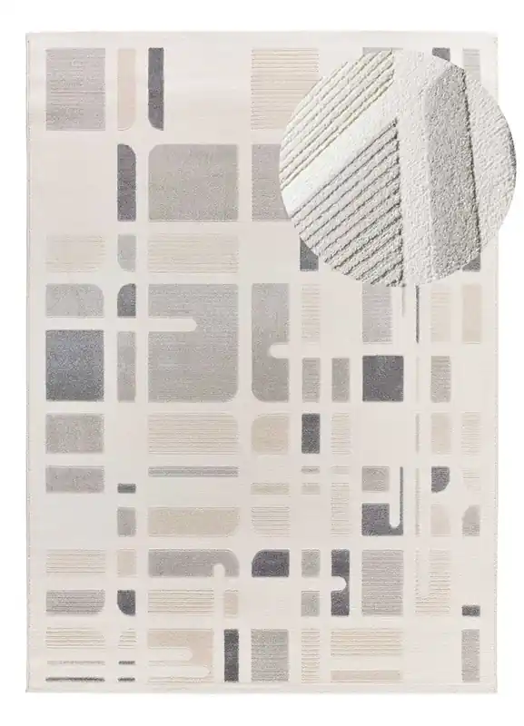 Alfombra geométrica con relieve plata FLORA, 80x150 cm - ATTICGO