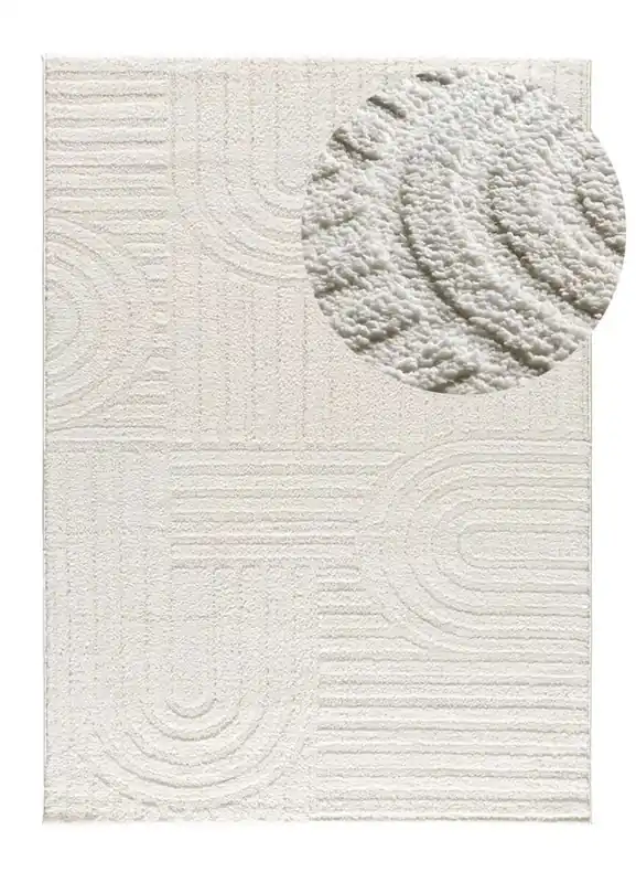 Alfombra geométrico con relieve blanco JUNO, 152x235 cm - ATTICGO