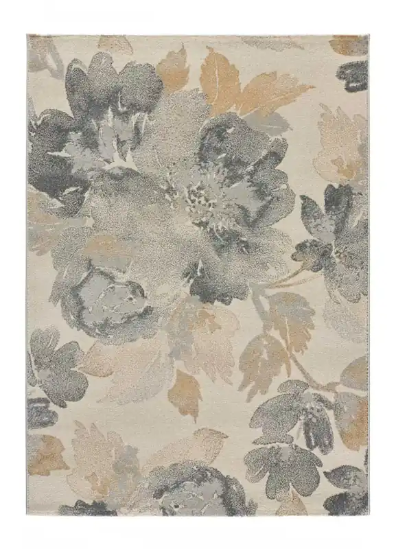 Alfombra motivos florales gris / beige FLORES SUNSET, 140x200 cm - ATTICGO