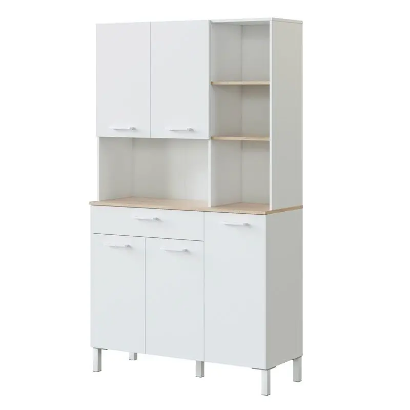 Alacena de cocina 5 puertas Blanco Artik (Blanco Mate) - Roble Canadian 108 x 186 x 40 cm