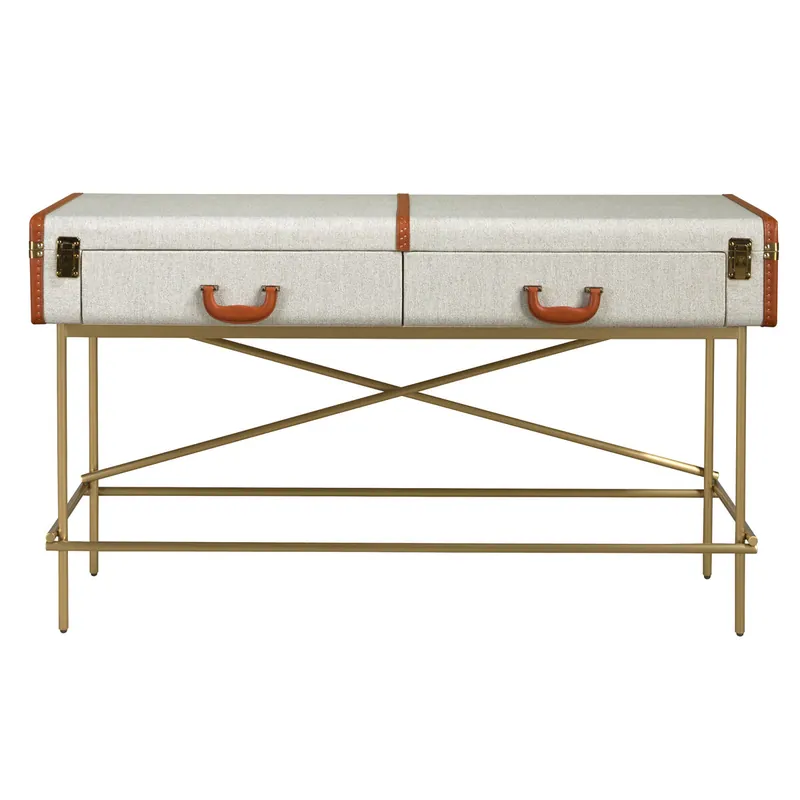 ANGEL CERDA Consola rectangular tela, nogal y acero pulido dorado - Muebles