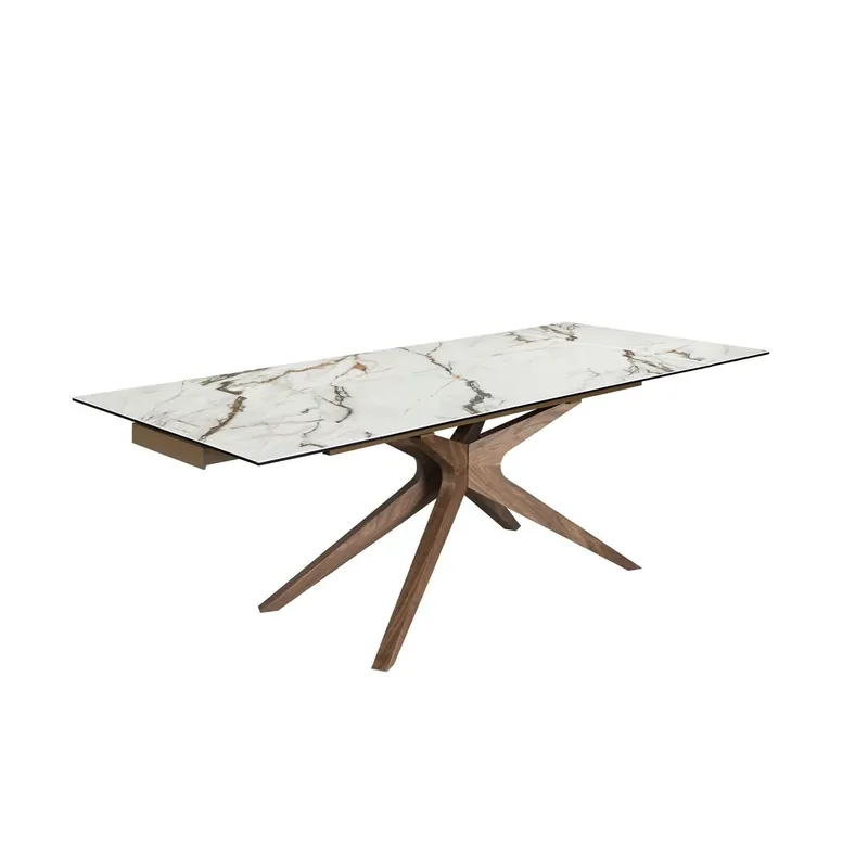 ANGEL CERDA Mesa comedor extensible rectangular mármol porcelánico y nogal - Muebles